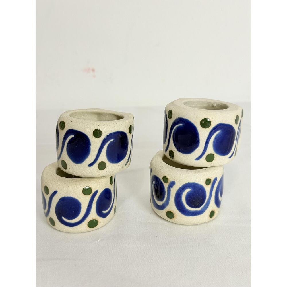 Tonala Ceramic Handpainted Napkin Rings Set Of Four